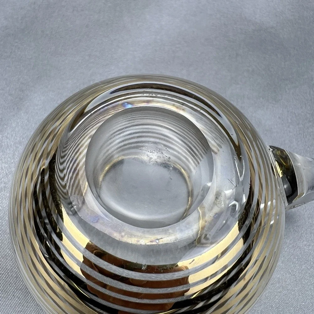 Macbeth Evans Style Vintage Gold Stripe Glass Creamer Pitcher Mid Century MCM 3